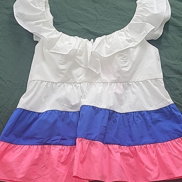 Lilly Pulitzer Emie Ruffle Top Sz 8 Color: Resort White, Borealis Blue, NWT - Picture 5 of 10